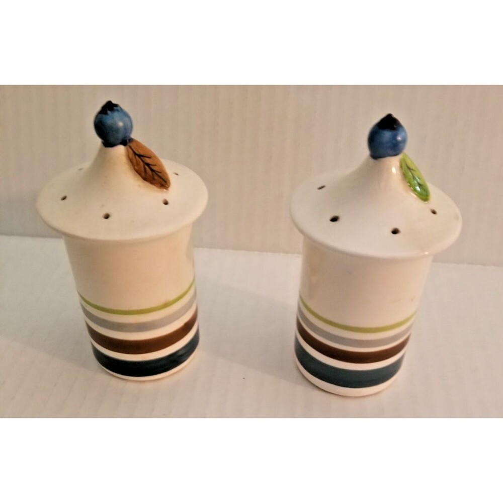Vintage Holt Howard Salt & Pepper Shaker Set MCM Stiped with Blueberry 1963
